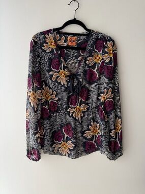 Tory Burch Silk Cinch Waist Floral Top